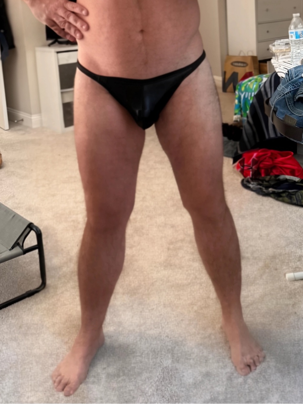 Men's Black metallic swim thong Large